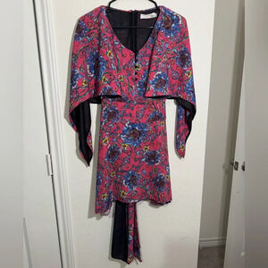 Prabal Gurung Floral Print A Line Pink Blue Mini Dress Womens Size 12